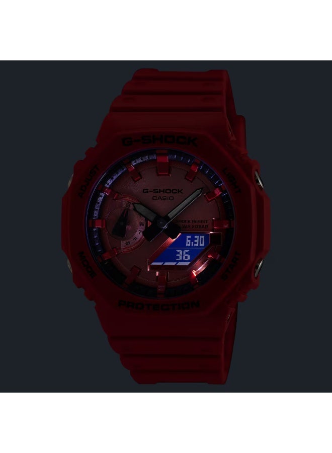 G-SHOCK Analog-Digital Men’s Watch GA-2100RRB-4ADR, 48.5 mm Red Dial, Red Bio-Based Resin Band, 200 m WR - Image 2